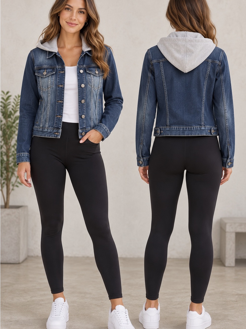 Love Tree Denim Jacket with Gray Hoodie